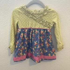 Matilda Jane 12-18m Blue Floral and Yellow Polka-Dot Dress